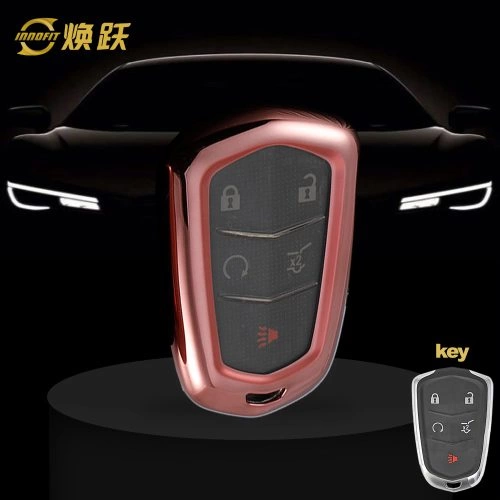 CAA1T1-White Transparent Button-Rose Gold Plating- Car Key Cover For Cadillac