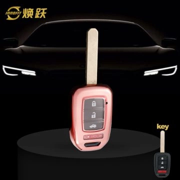 HOM1T1-White Transparent Button-Rose Gold Plating- Car Key Cover For Honda