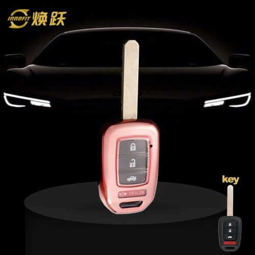 HOM1T1-White Transparent Button-Rose Gold Plating- Car Key Cover For Honda