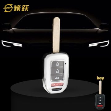 HOM1T1-White Transparent Button-Silver Plating- Car Key Cover For Honda