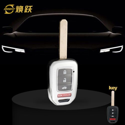 HOM1T1-White Transparent Button-Silver Plating- Car Key Cover For Honda