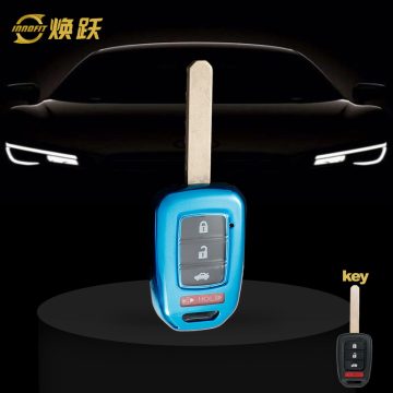 HOM1T1-White Transparent Button-Blue Plating- Car Key Cover For Honda