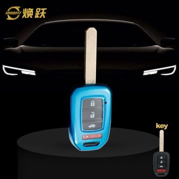 HOM1T1-White Transparent Button-Blue Plating- Car Key Cover For Honda