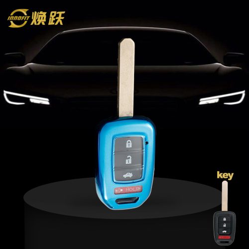 HOM1T1-White Transparent Button-Blue Plating- Car Key Cover For Honda