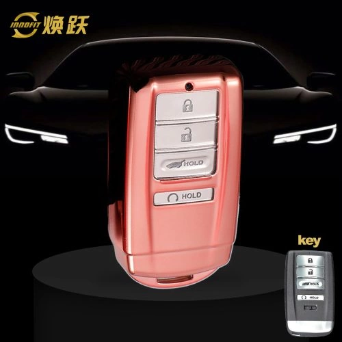 HOF1T1-White Transparent Button-Rose Gold Plating- Car Key Cover For Honda