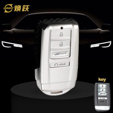HOF1T1-White Transparent Button-Silver Plating- Car Key Cover For Honda