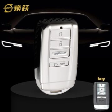 HOF1T1-White Transparent Button-Silver Plating- Car Key Cover For Honda