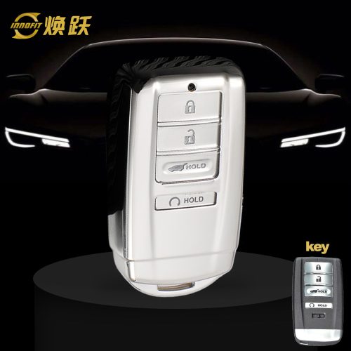 HOF1T1-White Transparent Button-Silver Plating- Car Key Cover For Honda