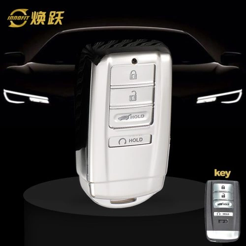 HOF1T1-White Transparent Button-Silver Plating- Car Key Cover For Honda
