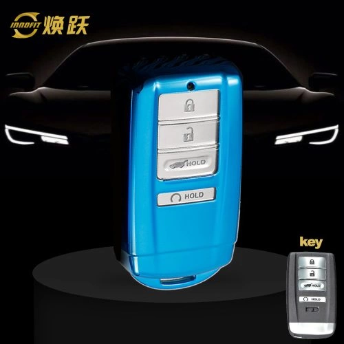 HOF1T1-White Transparent Button-Blue Plating- Car Key Cover For Honda