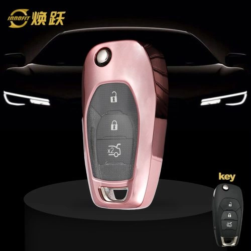 CEE1T1-White Transparent Button-Rose Gold Plating- Car Key Cover For Chevrolet