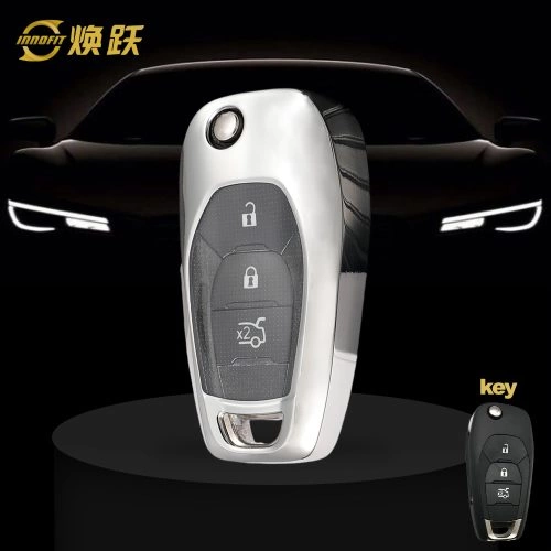 CEE1T1-White Transparent Button-Silver Plating- Car Key Cover For Chevrolet