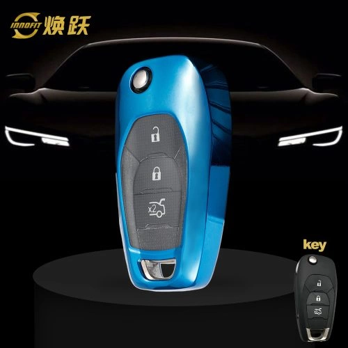 CEE1T1-White Transparent Button-Blue Plating- Car Key Cover For Chevrolet