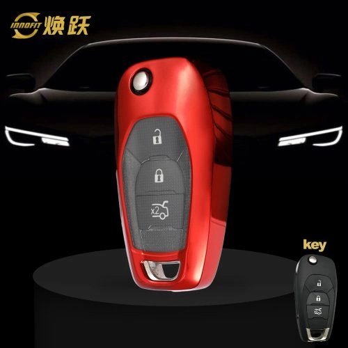 CEE1T1-White Transparent Button-Red Plating- Car Key Cover For Chevrolet