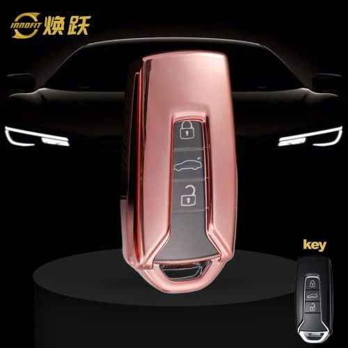 VOE1T1-White Transparent Button-Rose Gold Plating- Car Key Cover For Volkswagen