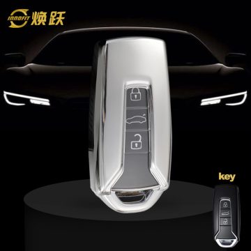 VOE1T1-White Transparent Button-Silver Plating- Car Key Cover For Volkswagen