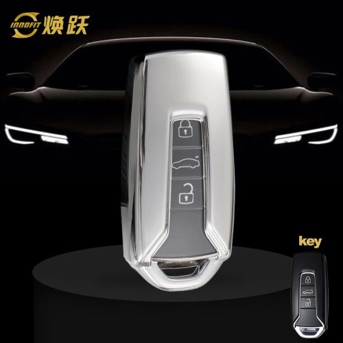 VOE1T1-White Transparent Button-Silver Plating- Car Key Cover For Volkswagen