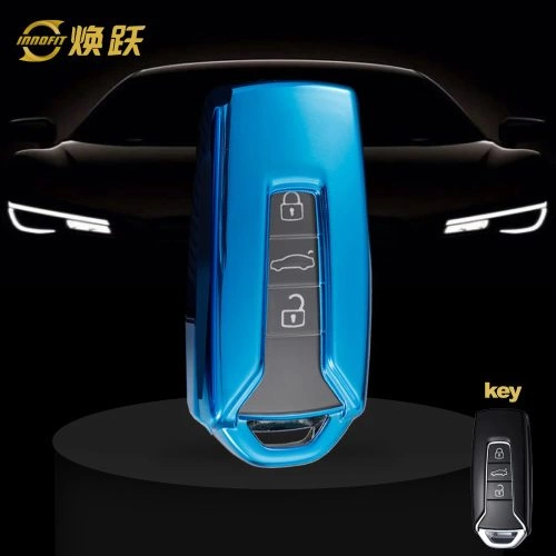 VOE1T1-White Transparent Button-Blue Plating- Car Key Cover For Volkswagen