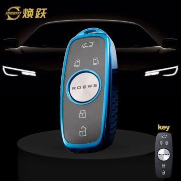 ROD1T1-White Transparent Button-Blue Plating- Car Key Cover For Roewe