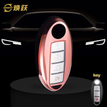 NIB1T1-White Transparent Button-Rose Gold Plating- Car Key Cover For Nissan