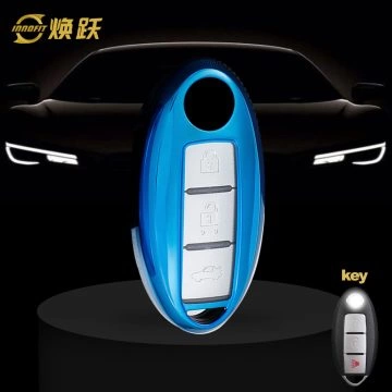 NIB1T1-White Transparent Button-Blue Plating- Car Key Cover For Nissan