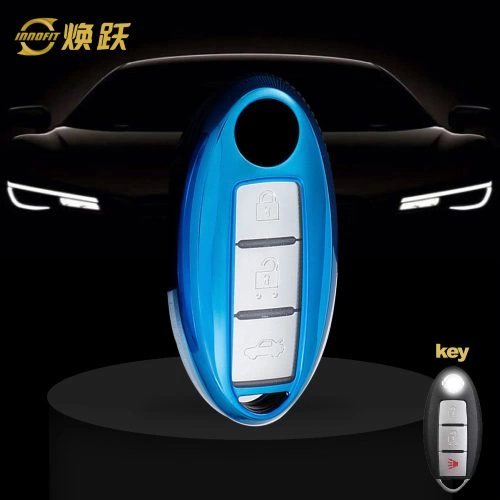 NIB1T1-White Transparent Button-Blue Plating- Car Key Cover For Nissan