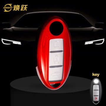 NIB1T1-White Transparent Button-Red Plating- Car Key Cover For Nissan