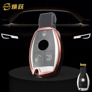 MEC1T1-White Transparent Button-Rose Gold Plating- Car Key Cover For Mercedes-Benz