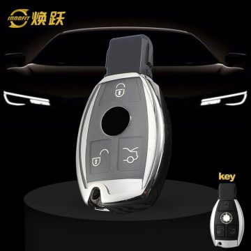 MEC1T1-White Transparent Button-Silver Plating- Car Key Cover For Mercedes-Benz