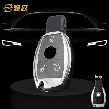 MEC1T1-White Transparent Button-Silver Plating- Car Key Cover For Mercedes-Benz