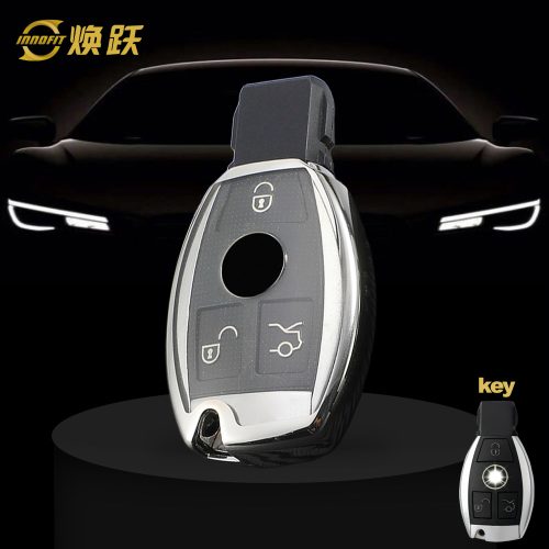 MEC1T1-White Transparent Button-Silver Plating- Car Key Cover For Mercedes-Benz