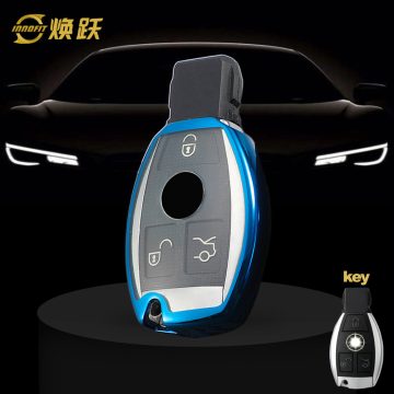 MEC1T1-White Transparent Button-Blue Plating- Car Key Cover For Mercedes-Benz
