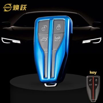HNA1T1-White Transparent Button-Blue Plating- Car Key Cover For Hong Qi
