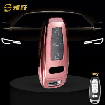 AUC1T1-White Transparent Button-Rose Gold Plating- Car Key Cover For Audi