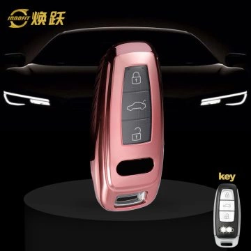 AUC1T1-White Transparent Button-Rose Gold Plating- Car Key Cover For Audi