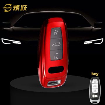 AUC1T1-White Transparent Button-Red Plating- Car Key Cover For Audi