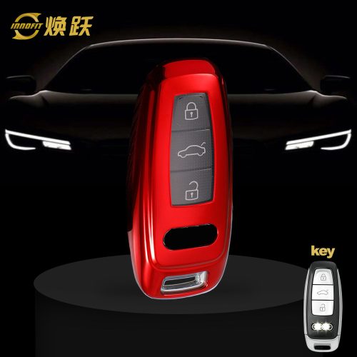 AUC1T1-White Transparent Button-Red Plating- Car Key Cover For Audi
