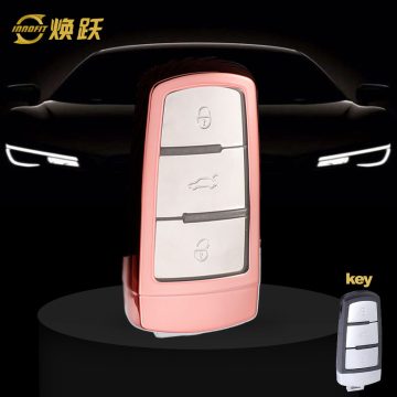 VOH1T1-White Transparent Button-Rose Gold Plating- Car Key Cover For Volkswagen
