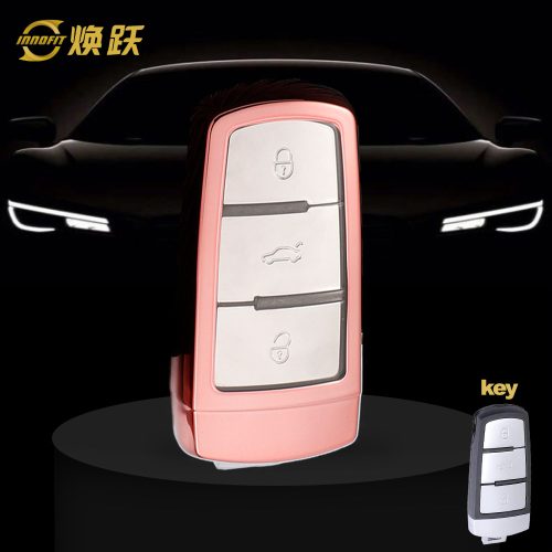 VOH1T1-White Transparent Button-Rose Gold Plating- Car Key Cover For Volkswagen