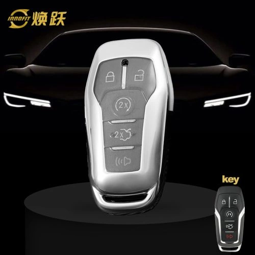 FOC1T1-White Transparent Button-Silver Plating- Car Key Cover For Ford