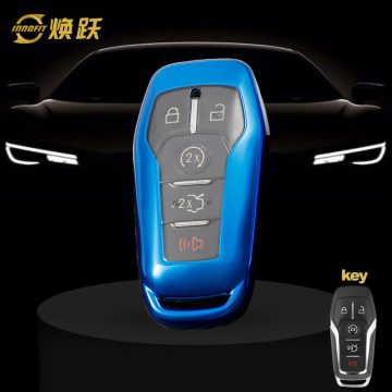 FOC1T1-White Transparent Button-Blue Plating- Car Key Cover For Ford