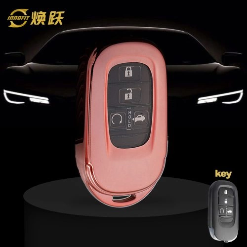 HOB1T1-White Transparent Button-Rose Gold Plating- Car Key Cover For Honda
