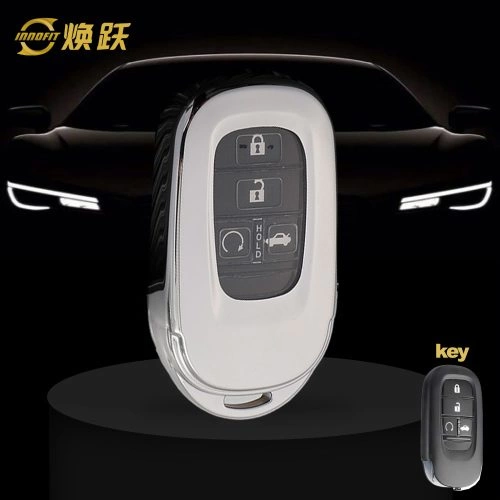 HOB1T1-White Transparent Button-Silver Plating- Car Key Cover For Honda