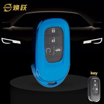 HOB1T1-White Transparent Button-Blue Plating- Car Key Cover For Honda