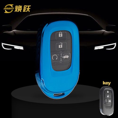 HOB1T1-White Transparent Button-Blue Plating- Car Key Cover For Honda