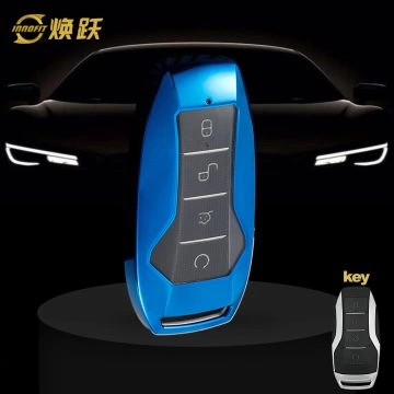 BYA1T1-White Transparent Button-Blue Plating- Car Key Cover For BYD