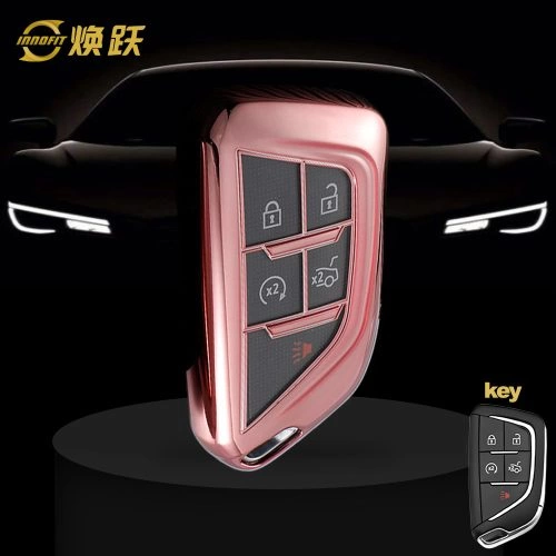 CAB1T1-White Transparent Button-Rose Gold Plating- Car Key Cover For Cadillac