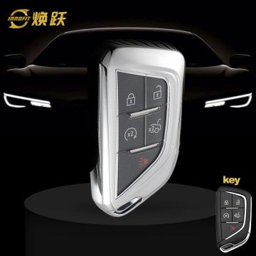 CAB1T1-White Transparent Button-Silver Plating- Car Key Cover For Cadillac