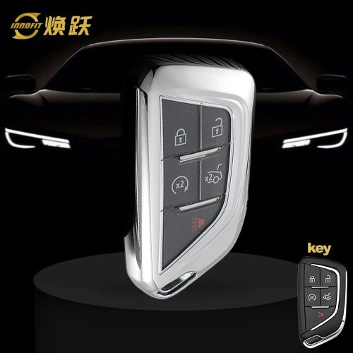 CAB1T1-White Transparent Button-Silver Plating- Car Key Cover For Cadillac