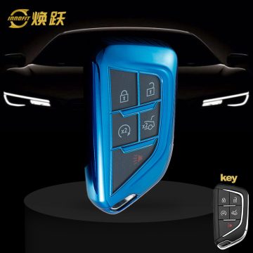 CAB1T1-White Transparent Button-Blue Plating- Car Key Cover For Cadillac